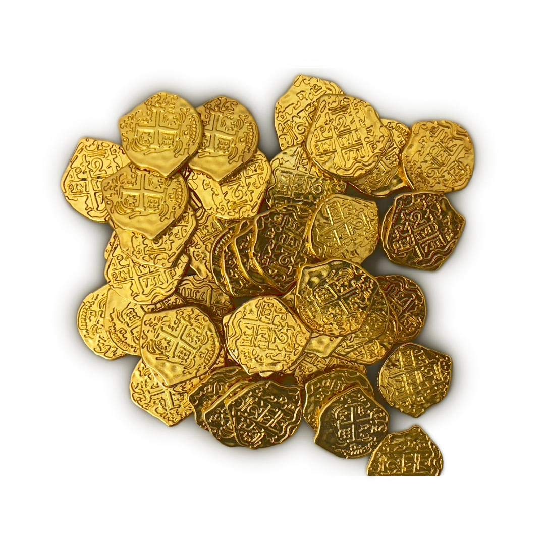 100 Toy Metal Shiny Gold Pirate Coins with Treasure Chest