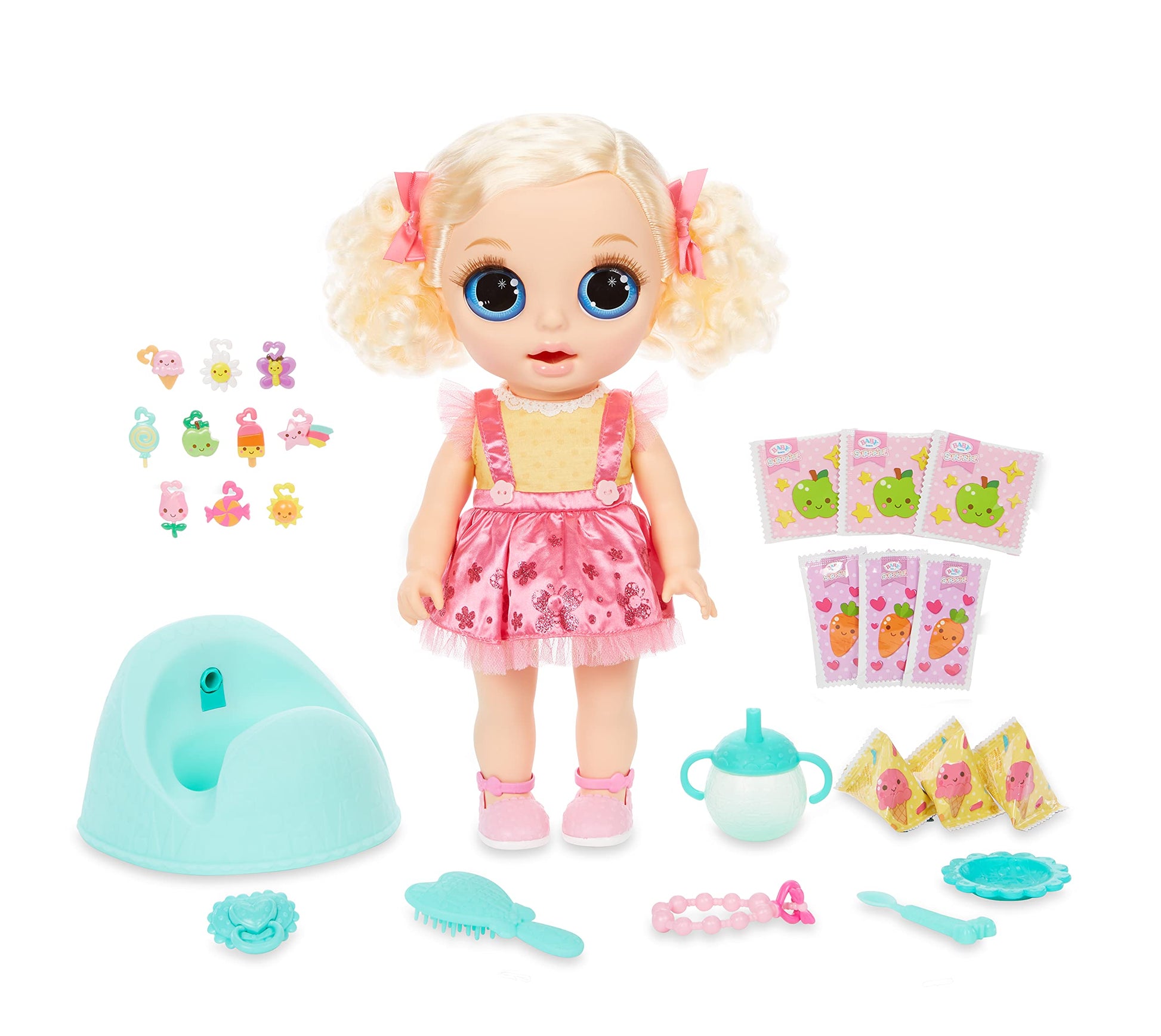 Baby Born Surprise Magic Potty Surprise Doll Blue Eyes with 30 + Magical Surprises | Doll Pees Glitter & Poops Surprise - Charms