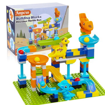 Anpcso Marble Run Building Blocks, Dinosaurs Marble Track Toy Classic Large Bricks for 3 4 5 6 7 + Year Old Boys Girls Kids, Bri