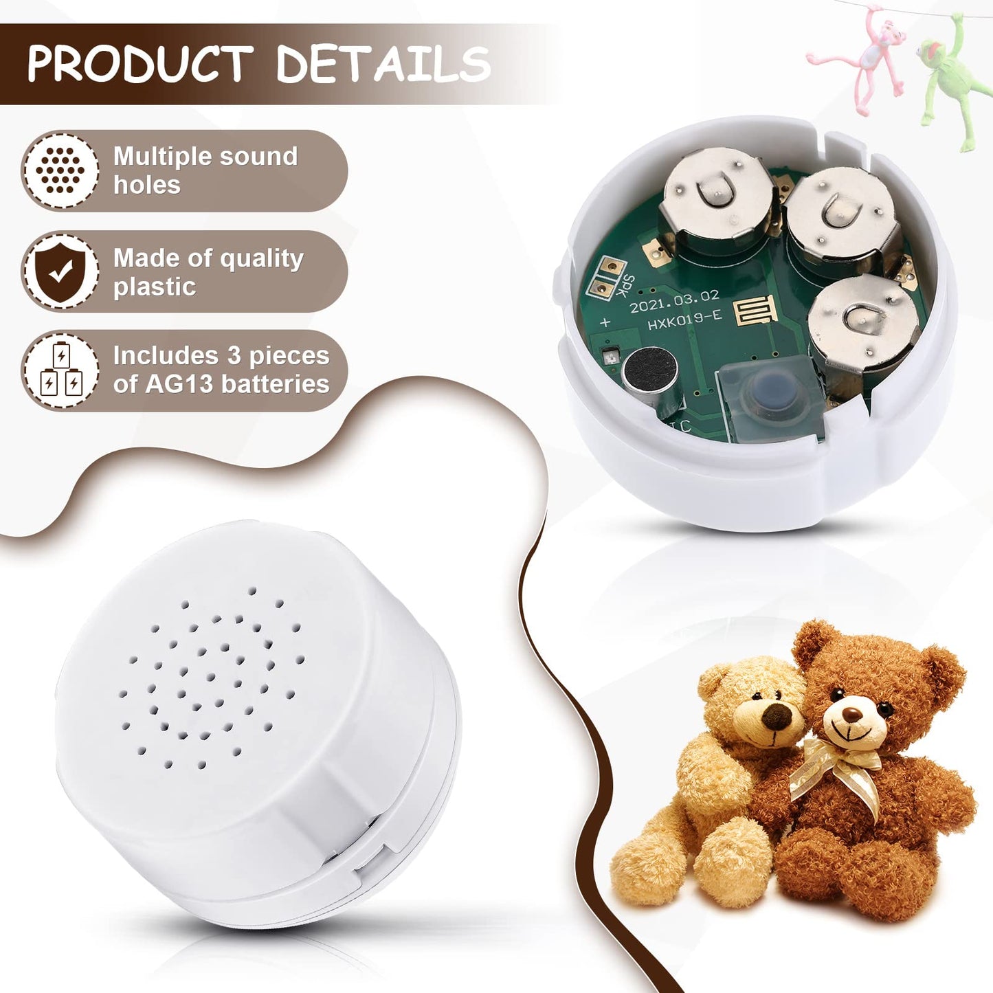 3 Pcs Voice Recorder For Stuffed Animal, Voice Recorder Box Stuffed Bear Mini Voice Recorder Device, Diy Custom Voice Message Toy Voice Recorder For Baby Dolls, Plush Toys And Pillows (30S Edition)