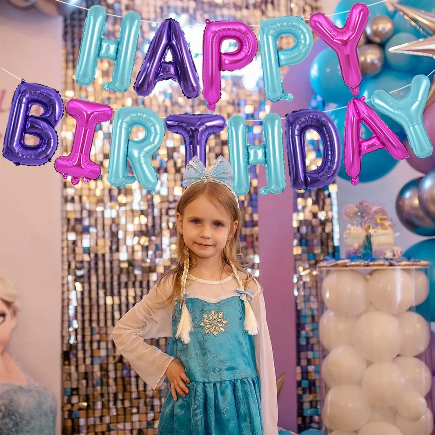 Toniful Happy Birthday Balloons Banner With Ribbon Straw,16 Inch Mylar Letters Birthday Sign Banner Balloon Bunting Reusable For