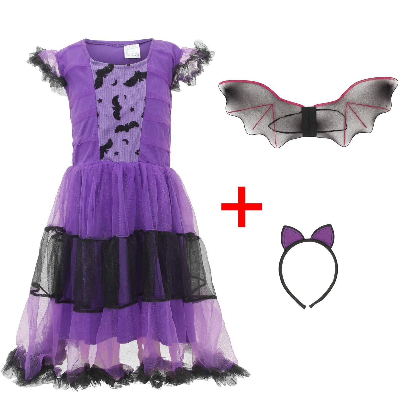 Eozy Girls Bat Vampire Costume Kids Halloween Clothes Animal Cosplay Purple Dress (4-6 Years)