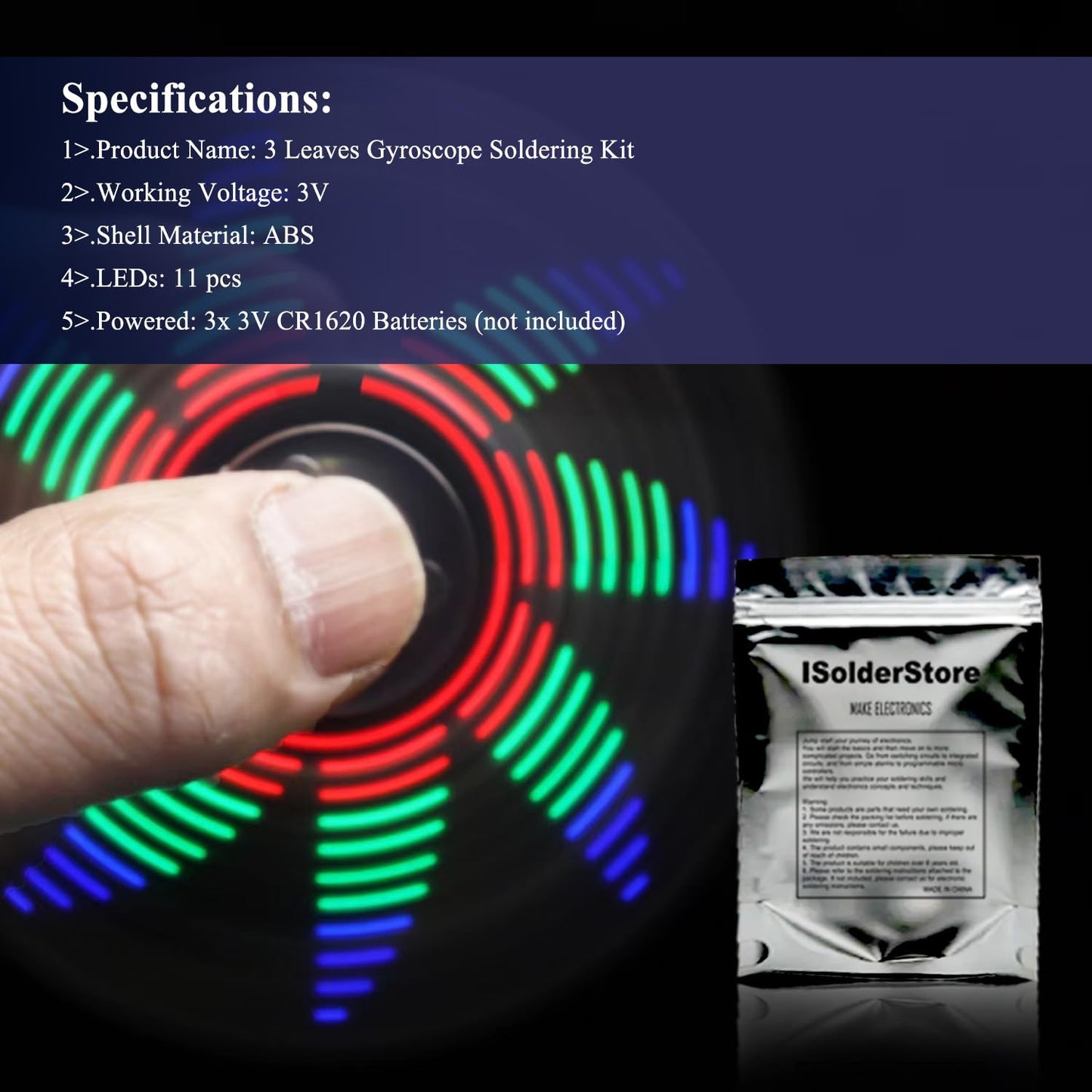 ISolderStore Soldering Practice Kit - 3 Leaves Gyroscope DIY Project for Kids & Adults, Plastic Build