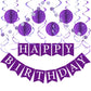 LITAUS, Birthday Decorations, NO DIY - Pack of 16 | Purple Happy Birthday Banner, Honeycomb Balls, Swirls, Garland | Happy Birth