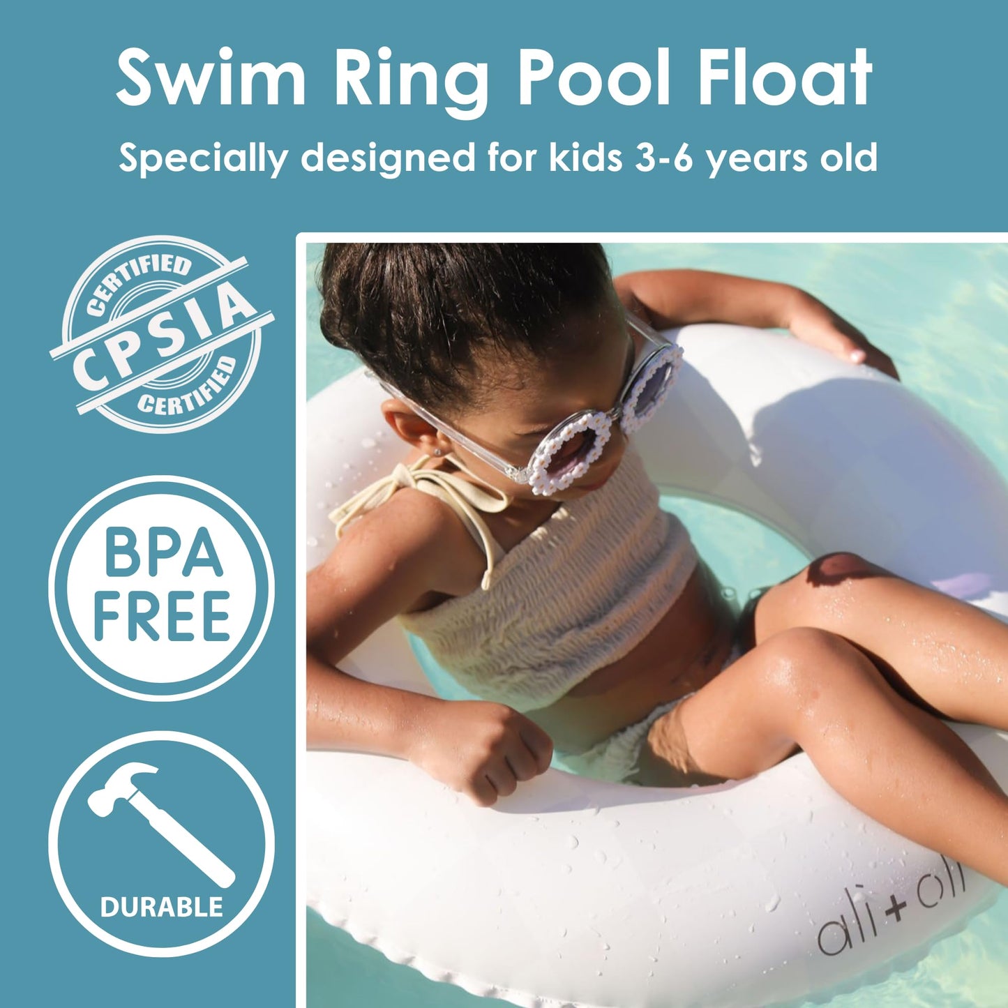 Ali+Oli Summer Collection, Swim Ring For Kids, Inflatable Cute Pool Float Ring For Ages 3-6 Years, 24   X9    Junior Swim Ring,