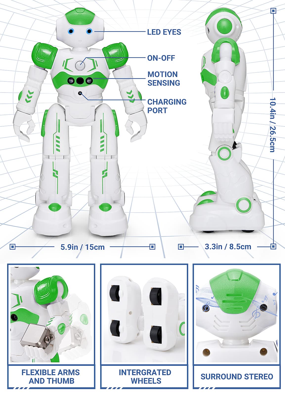KingsDragon RC Robot Toy - Gesture & Sensing Remote Control - 10.4 Inch - Green - Ideal for Kids Age 4-8 - Perfect Birthday Gift