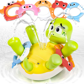 Baby Bath Toy Sprinkler  Rechargeable Turtle Bath Toys for Kids Toddlers Ages 1-3 2-4 with 5 Rings  Mold Free Bath Pool Water Spray Toys for Babies Toddlers 1-3-5  Great Birthday Gifts for Kids