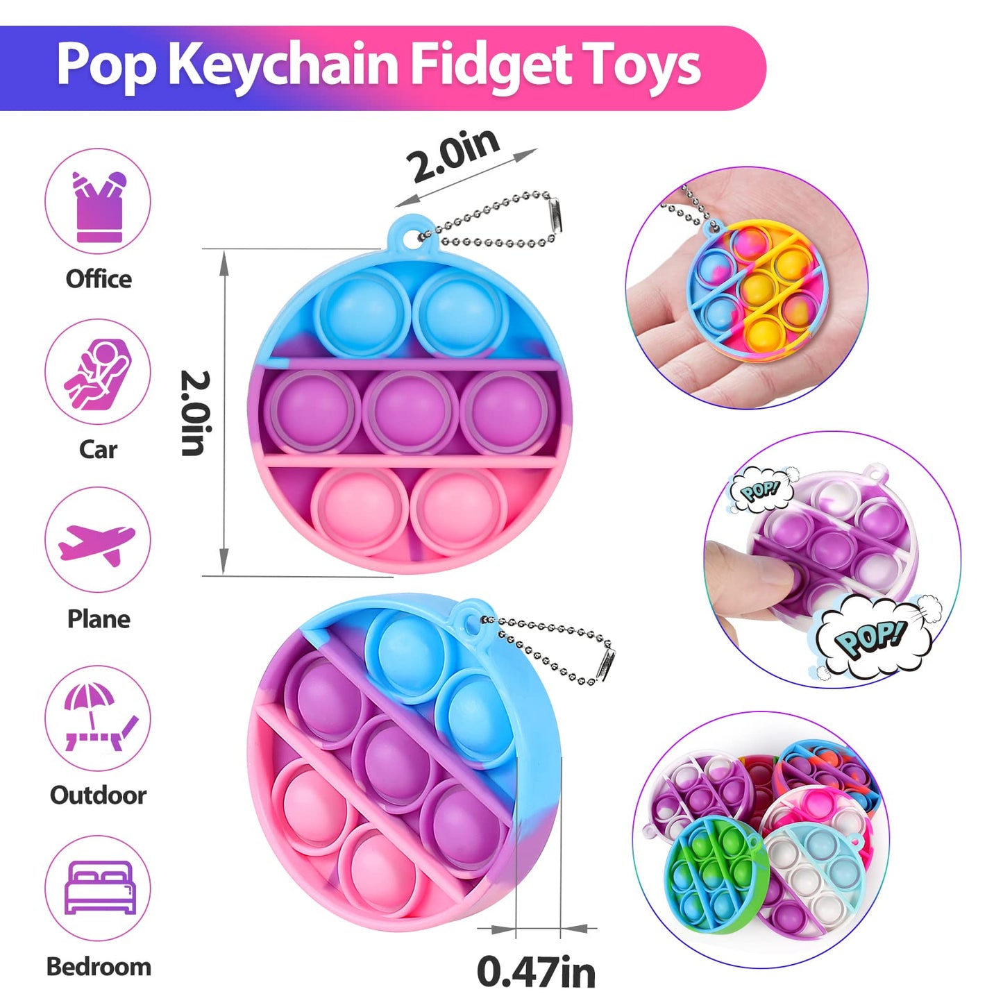 Genuvi Mini Pop Fidget Toy Pack - 30 PCS Silicone Sensory Keychains for Kids - Ideal Party Favors & Classroom Prizes - Multiple Colors