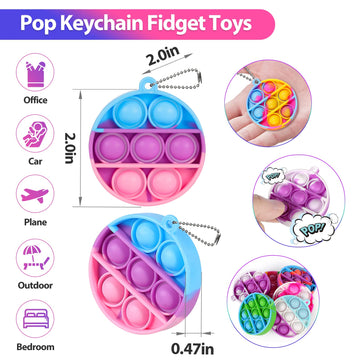Genuvi Mini Pop Fidget Toy Pack - 30 PCS Silicone Sensory Keychains for Kids - Ideal Party Favors & Classroom Prizes - Multiple Colors