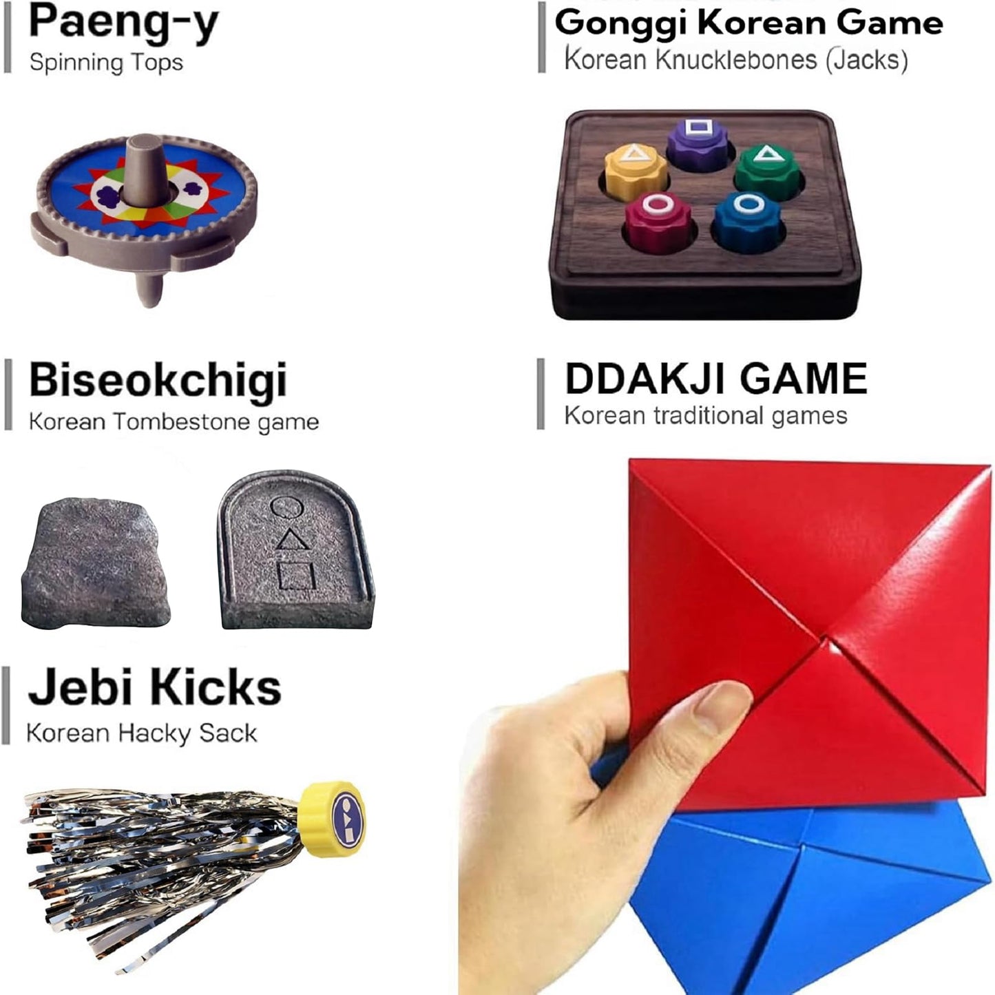 ReeRaa Gonggi Korean Game  Gonggi Korean Tossing Game Set (Korean Traditional Play Game) Jebi chagi Gonggi Stone catching Game Biseokchigi Paeng-y DDAKJI Family Party Game Game Collections (1 Set)
