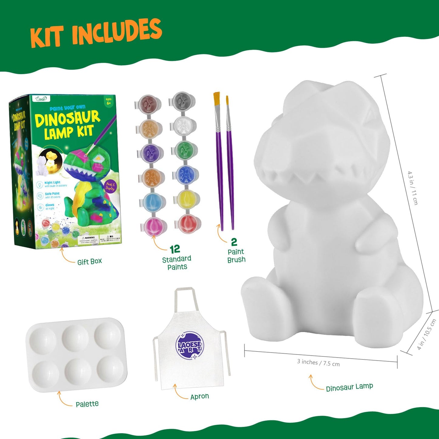 Laoese Paint Your Own Dinosaur Lamp Kit, Art Supplies Arts & Crafts Kit, Painting Kit For Kids 6-12, Dinosaur Toys For Boys Girl