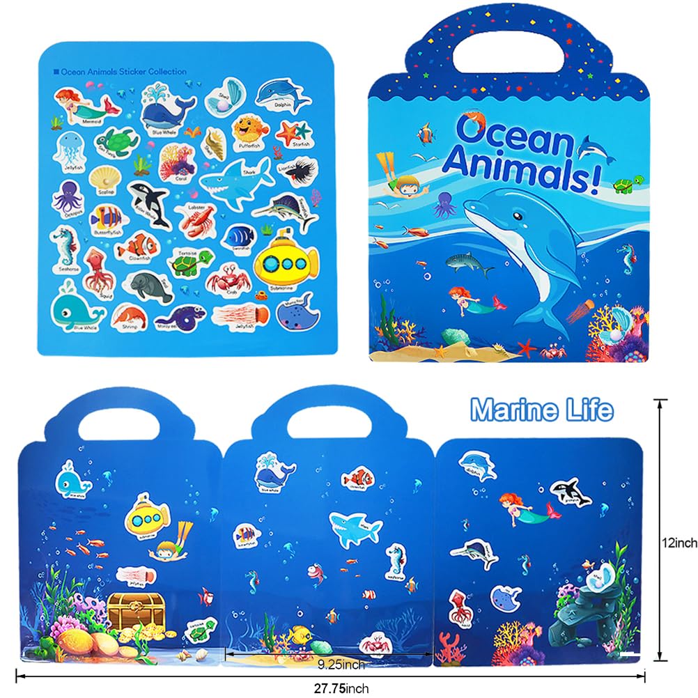 RUSON Reusable Sticker Book for Kids - Ocean Stickers, Educational Travel Activity, Toddler Girls & Boys, Age 3+, Paper, Mixed Color