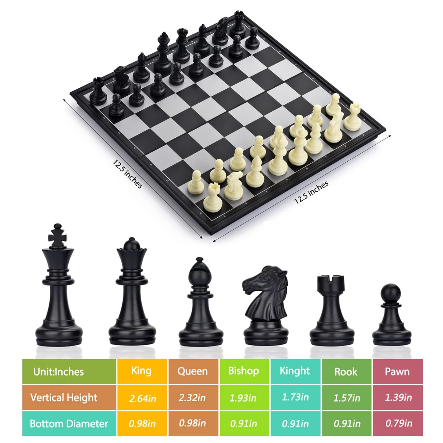Quadpro 3 In 1 Magnetic Chess Checkers Backgammon Board Game Set With Folding Board Travel Games For Kids And Adults (Chess: Black & White)
