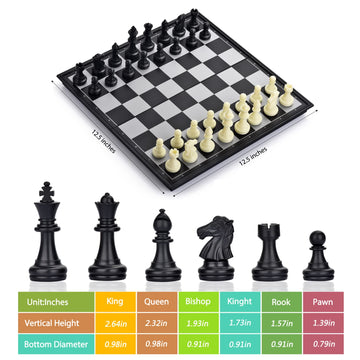 Quadpro 3 In 1 Magnetic Chess Checkers Backgammon Board Game Set With Folding Board Travel Games For Kids And Adults (Chess: Black & White)
