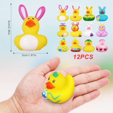 12pcs Easter Rubber Ducks, Novelty Colorful Bunny Rabbit Duckies Mini Ducks Rubber Bath Duck Toys Assorted Squeeze Ducks for Eas