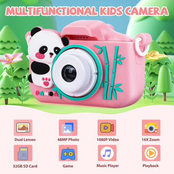 Kids Camera Digital Camera For Boys Girls Age 3-8, 48Mp Dual Lens Toddler Camera For Kids With 32Gb Sd Card 1080P Hd Video Toddl