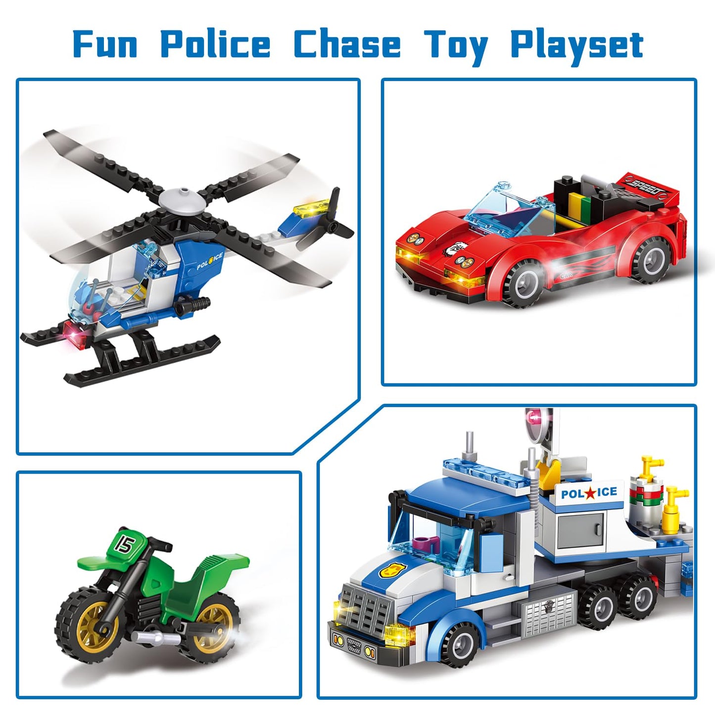 City Police Truck And Trailer Building Sets, Compatible With Lego Police Car With Tow Truck, Helicopter, Car, Motorcycle, Police