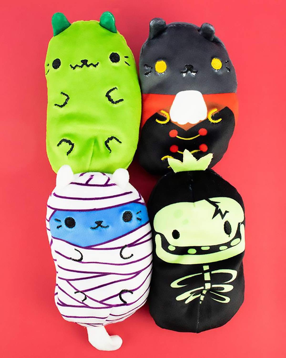 Cats Vs Pickles - Scary Collection #2 - Catzilla, Count Catula, Coder Cat, & Skully - 4-Pack - 4' Cute Cuddly Collectible Bean Plush Toy - Are You Team Cat Or Team Pickle? Collect Them All!