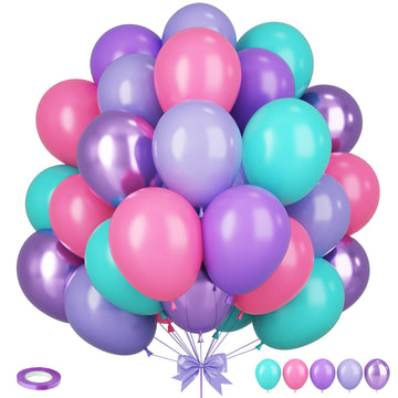 Pink Purple Blue Balloons, 12 Inchs Pink Teal Blue Purple Balloons, Pink Blue Birthday Balloons For Girls Baby Shower Birthday Wedding Party Decoration