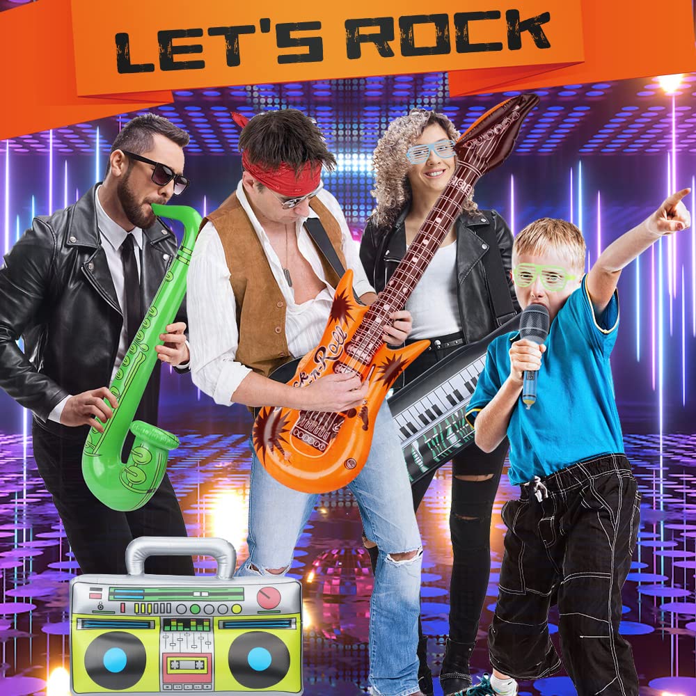 Inflatable Instrument Party Prop Decor Guitar Saxophone Microphone Musical Balloons Photo Booth Props, Rock Star Balloons 70 80