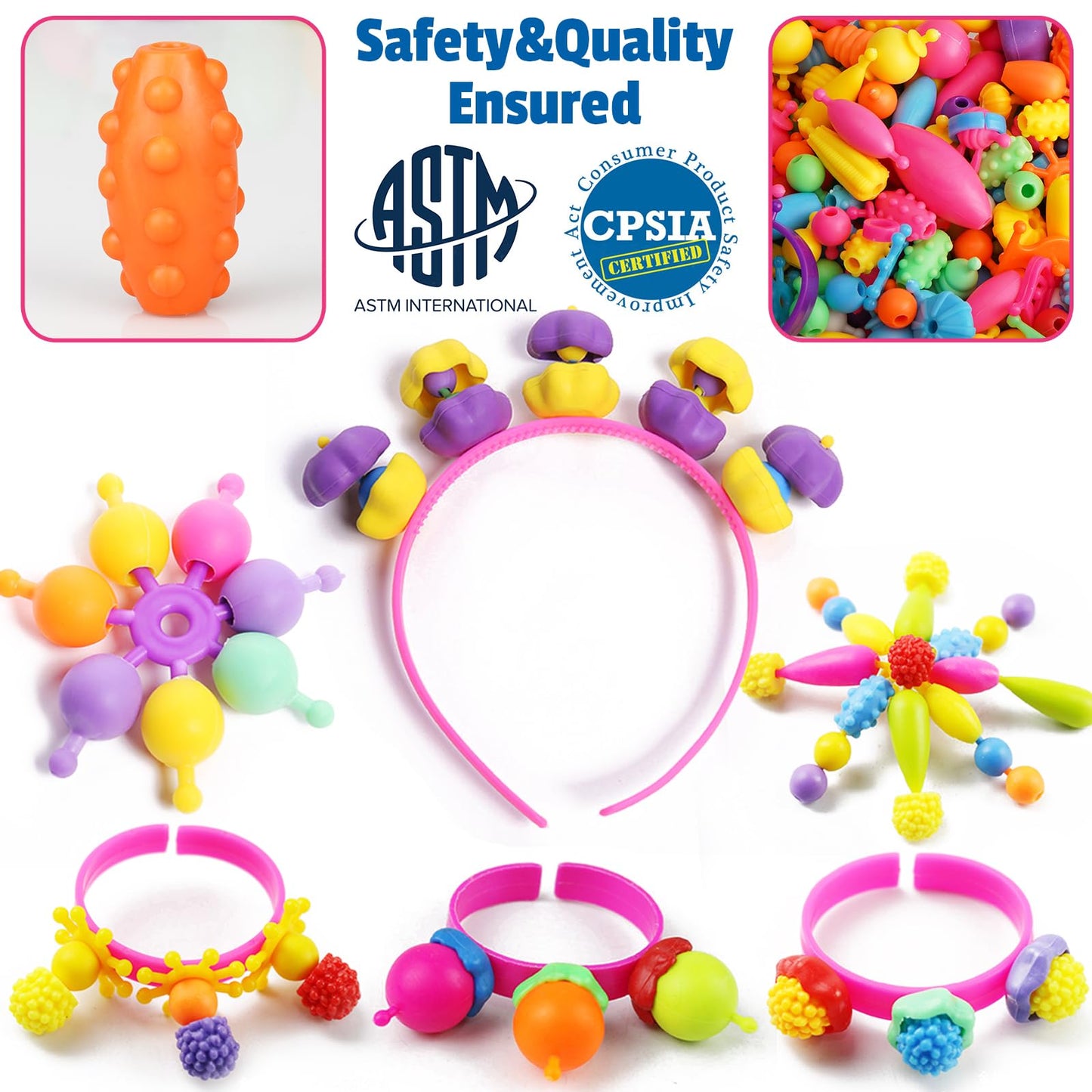 FUNZBO Pop Beads Jewelry Making Kit for Ages 3-8, Large Colourful ABS Arts & Crafts Set, Model B0857F2LJX