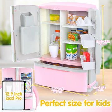 Play Kids Kitchen Refrigerator With Ice Dispenser, Pretend Kid Toy Fridge Kitchen Playset, Kitchen Appliance Accessories For Gir