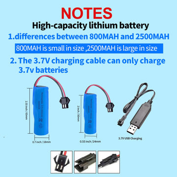 3.7V Rechargeable Battery 800mah Li-ion Battery 1 Pack with USB Chargers SM-2P Plug for RC Cars E35 DE38 DE40 DE50 DE55 Toy Cars