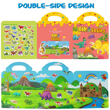 Reusable Sticker Books For Kids, Travel Removable Toddler Dinosaur Sticker Books For 3 4 5 Year Old Girls Boys Birthday Gifts Educational Learning Toys