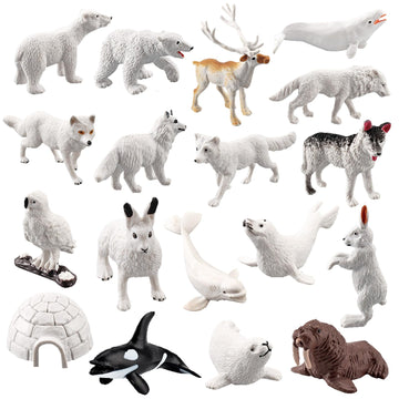 Batoho 18Pcs Arctic Animal Figures Set, Realistic Polar Animal Figurines Set Plastic Arctic Animal Habitat Diorama Decorations Kids Birthday Cake Toppers Toys Set