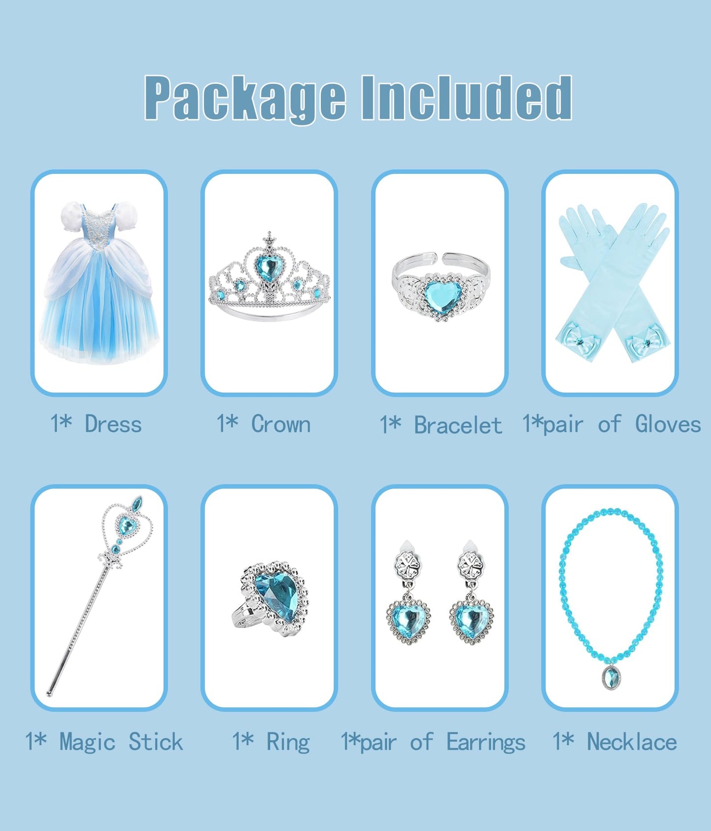 MDYCW Princess Cinderella Halloween Costume with Accessories for Girls, Birthday Party Fairy Dress Up