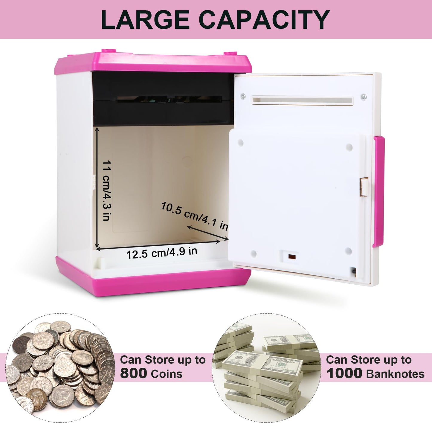 Pup Go Electronic Piggy Bank for Kids Ages 3+ Years Old  ATM Money Safe with Pasdecorative replica blade Auto Cash Scroll  Kids Savings Banks Coin Bank Kid Safe Box  Idea Birthday for Boys Girls (Pink)