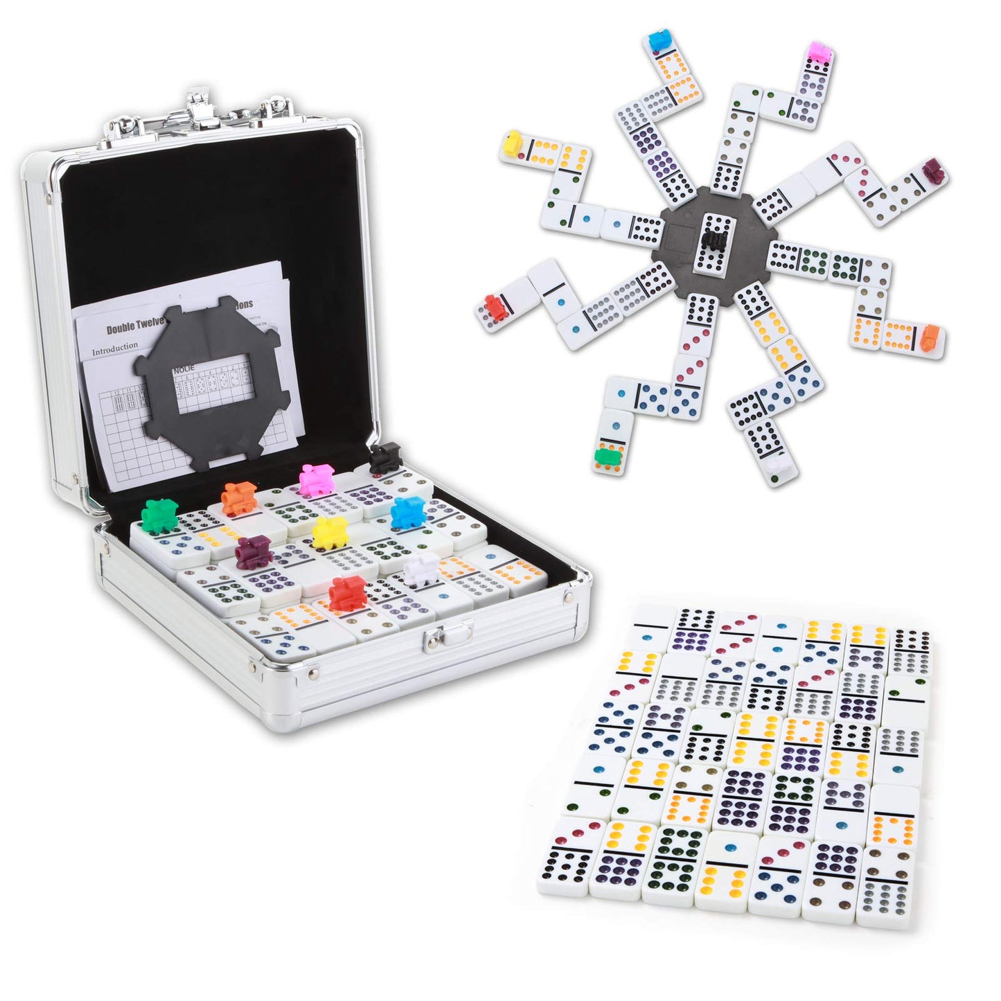 Nolie Mexican Train Dominoes Game, Double 12 Dominoes Set, Dot Dominoes With Aluminum Case
