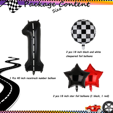 Race Car Birthday Balloons 40 Inch Racetrack Number Balloon 1 Black Baby Shower Boys 1St Birthday Race Car Theme Party Decor Sup