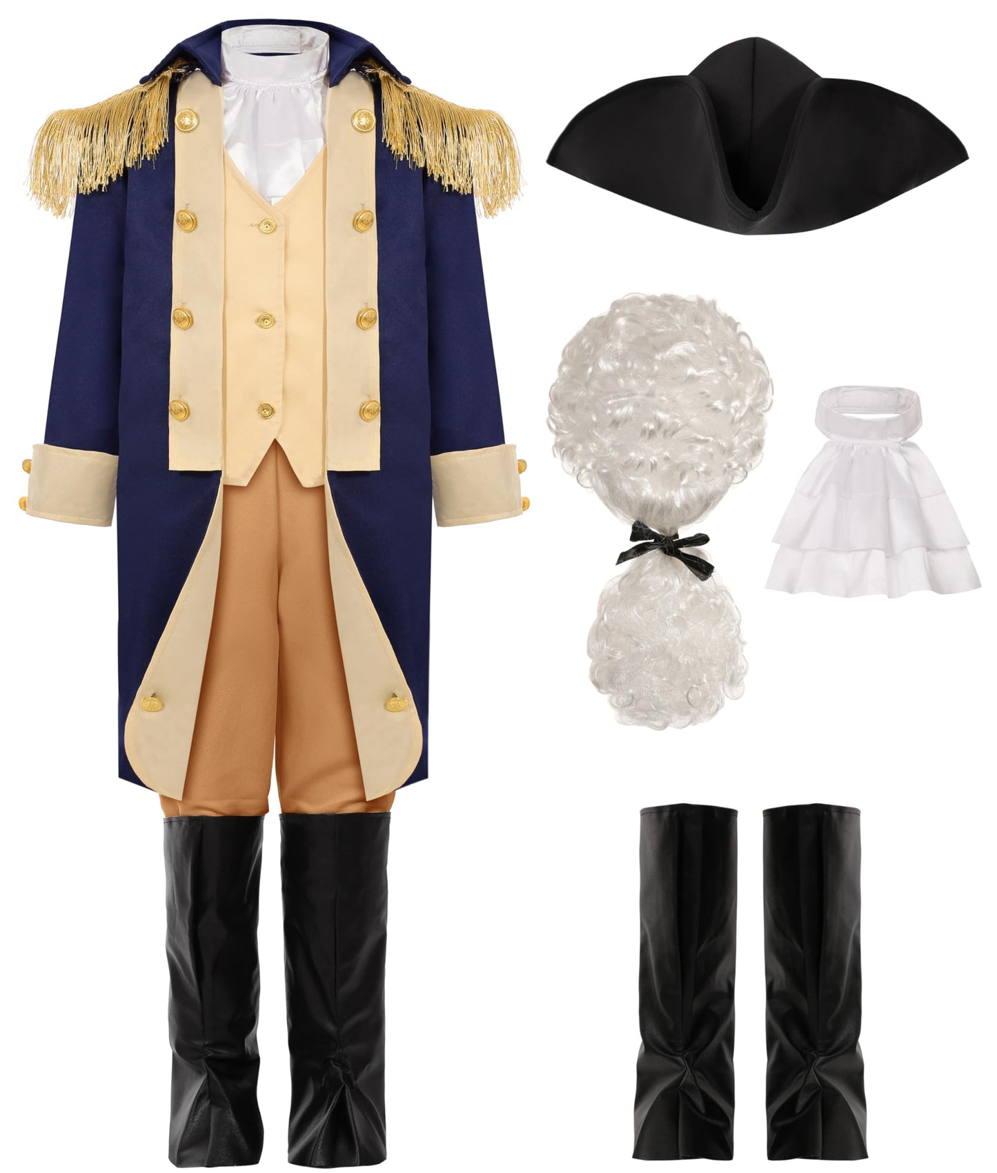 Gortykor Kids George Washington Costume Founding Father Costume For Boys American Colonial Uniform (8-10 Years)