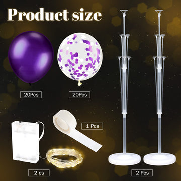 Wettarn 2 Sets Valentine Mardi Gras Floor Balloon Column Stand Kit With Led Lights 40 Pcs Balloons, Column Holder Centerpieces Tower For Baby Shower Birthday Wedding Party(Purple)