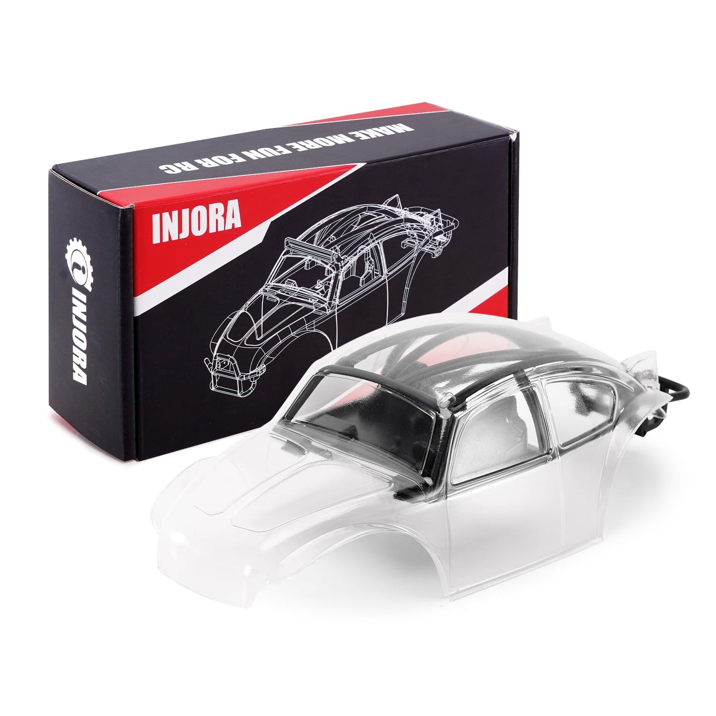 INJORA BUG24 Body with Roll Cage for 1/24 Axial SCX24 C10 JLU Bronco Base Camp Upgrade(Clear)