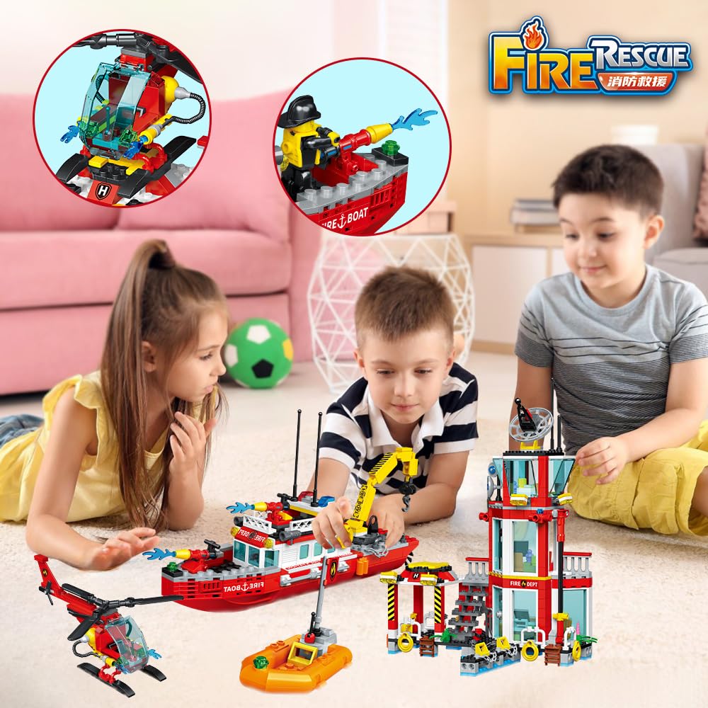 City Marine Fire Station Building Sets,740Pcs Stem Toys Building Blocks Gift For Boys 6+ (Compatible With Lego)