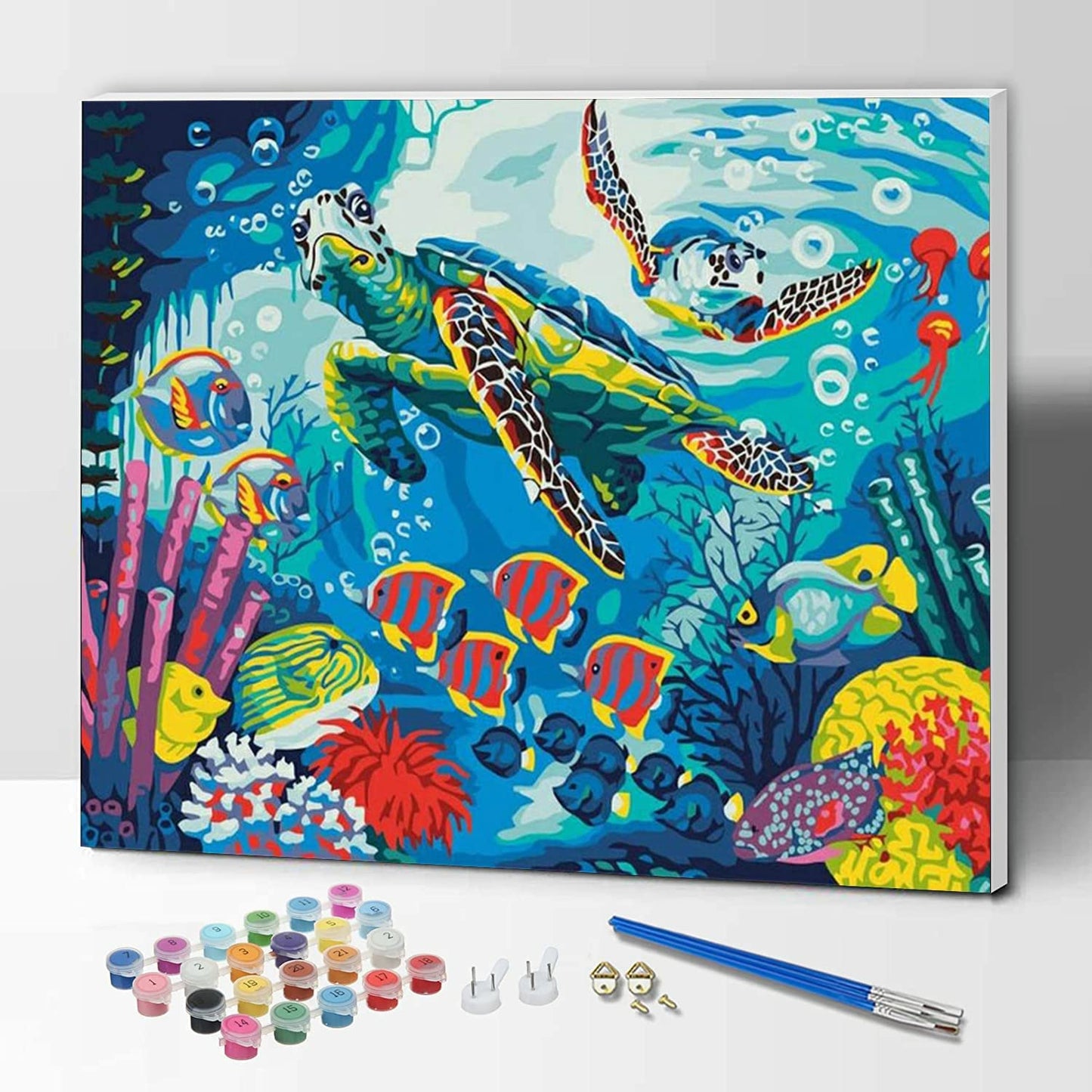 Hiolife Paint by Number Kits for Adults,Kids, Beginners, with Brushes and Acrylic Pigment, 16x12 Inch Tortoise - with Framed