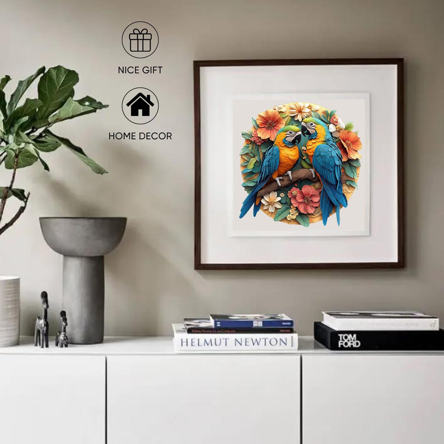 Colorful Parrots 200 Pieces Wooden Jigsaw Puzzles for Adults Unique Irregular Shapes Fun Challenging Birds Puzzles for Kids and