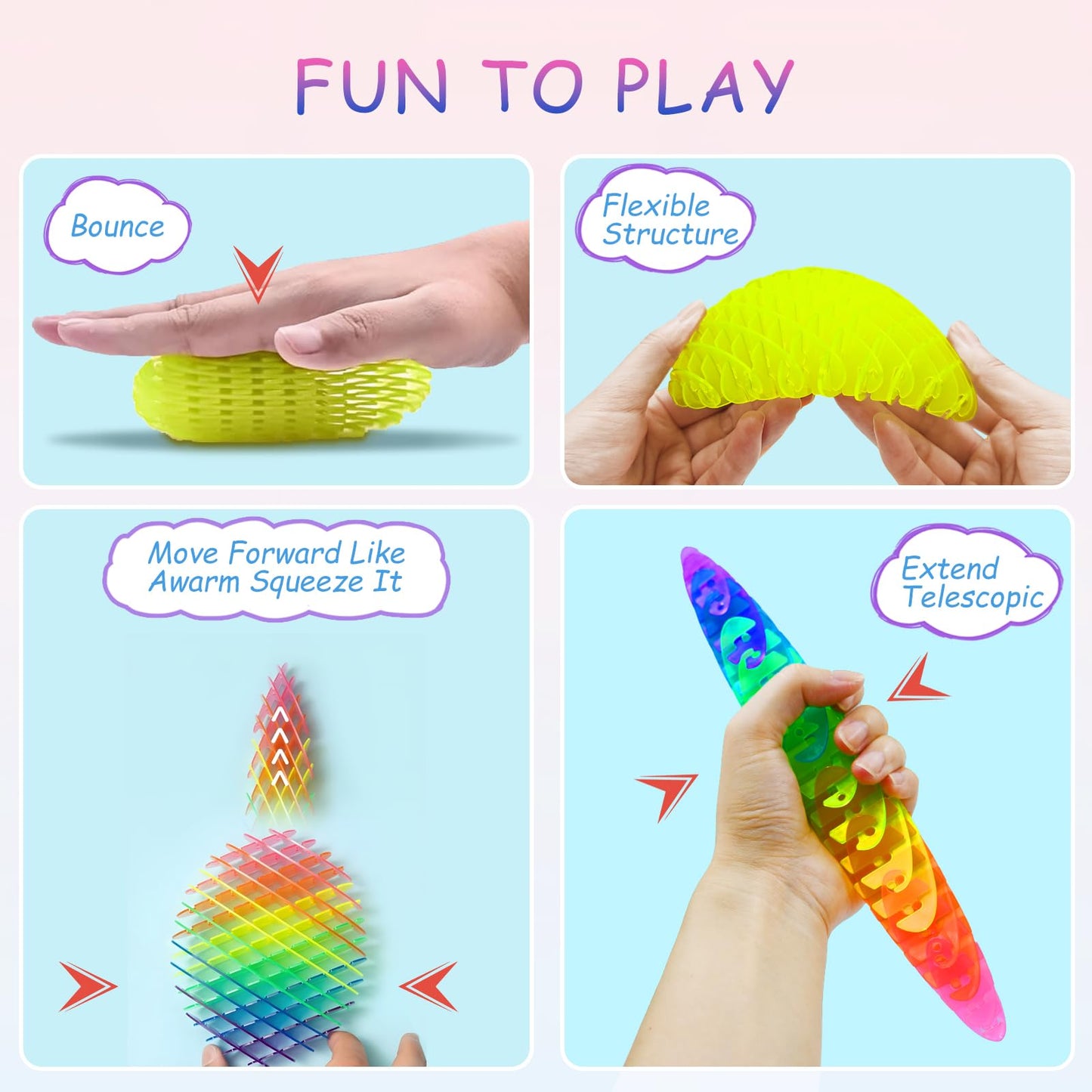 4 Packs Fidget Worm Toy, Desk Fidgets For Adults, 3D Printing Elastic Worm Shaped Ornament Pocket Squeeze Toys, Fidget Sensory T
