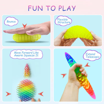 4 Packs Fidget Worm Toy, Desk Fidgets For Adults, 3D Printing Elastic Worm Shaped Ornament Pocket Squeeze Toys, Fidget Sensory T