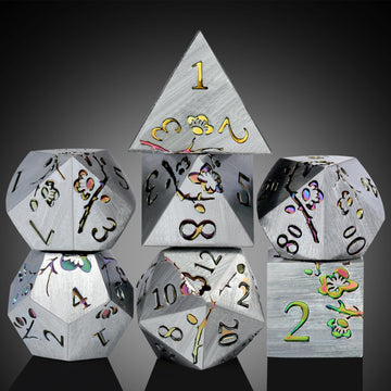 DNDND Rainbow Flower Metal Dice Set, 7 PCS Metallic Flowers DND Dice with Grogeous Gift Case for D&D Dungeons and Dragon Tableto