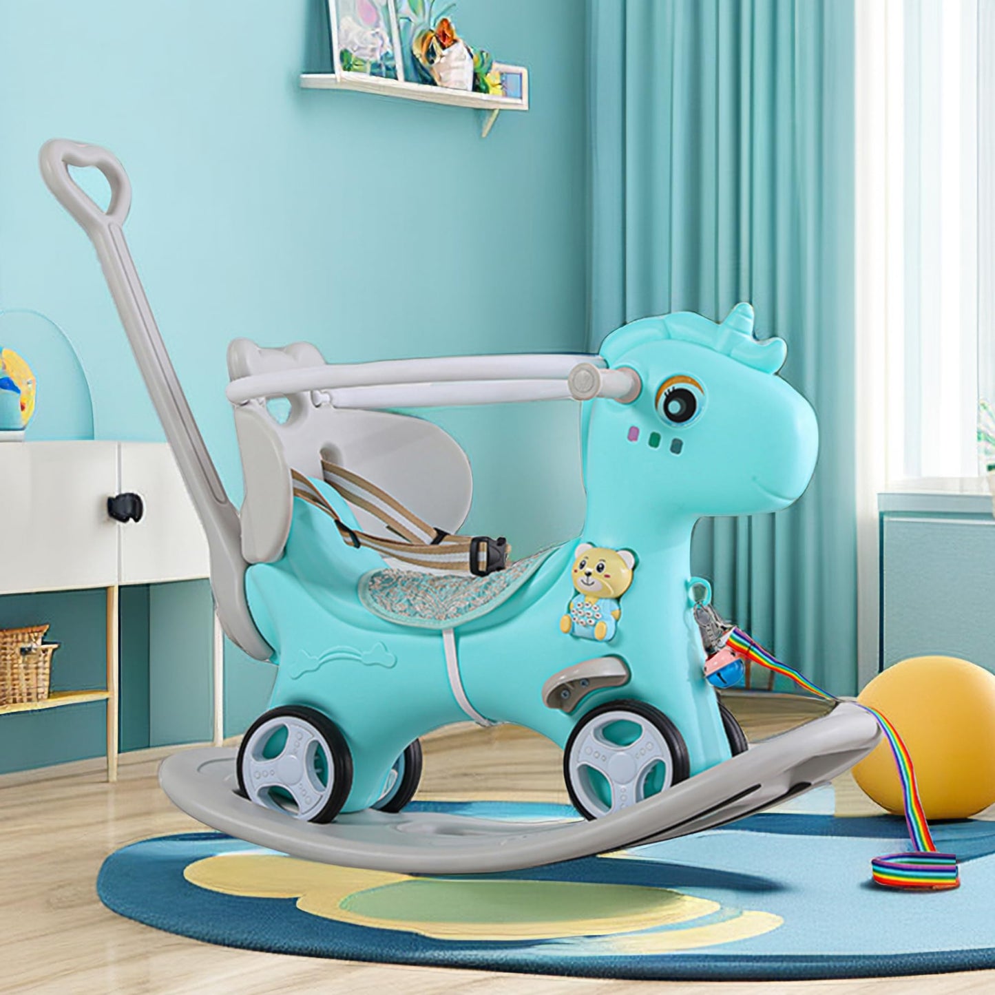 Legendstone Rocking Horse for Toddlers, 4-in-1 Ride-On Toy, Large, Blue, HDPE Plastic
