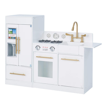 Teamson Kids Little Chef Charlotte Modern Modular Interactive Wooden Play Kitchen with Refrigerator, Stove and Sink in White wit