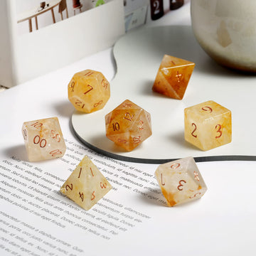 DNDND Yellow Calcite Dungeons and Dragos Dice Set 7 PCS Stone D&D Die with Grogeous Gift Case for DND Tabletop Game (Yellow Calc