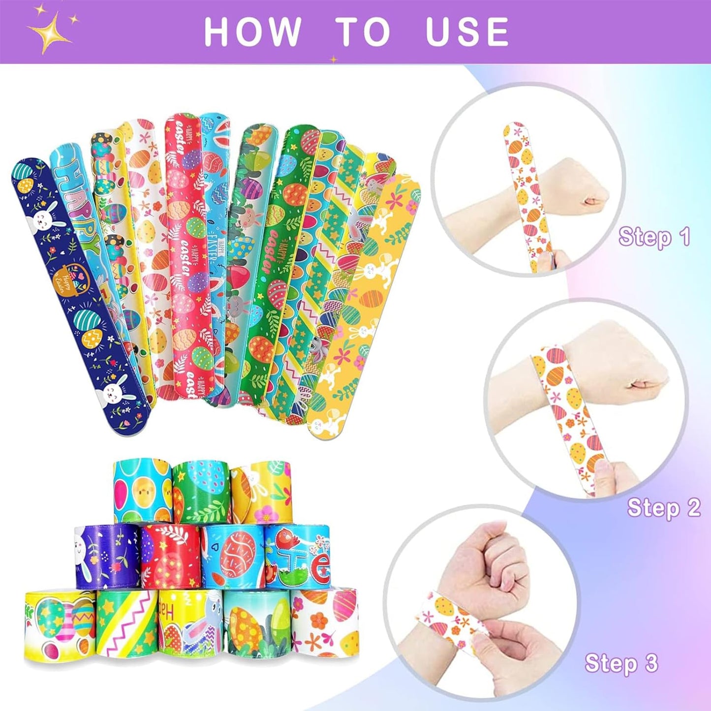 NovaHance 36 Pcs Easter Slap Bracelets Toys Easter Basket Stuffers Egg Fillers Gifts Party Favor