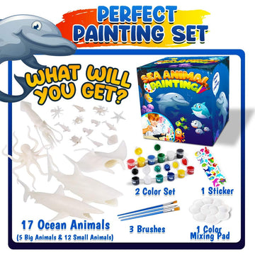 Funzbo Shark Toys Painting Kits For Kids Ages 4-8, Arts And Crafts For Kids With Art Supplies, Sea Animal Creatures Ocean Fish Toys For Toddlers Boys Girls Ages 3-12 Birthday Gift