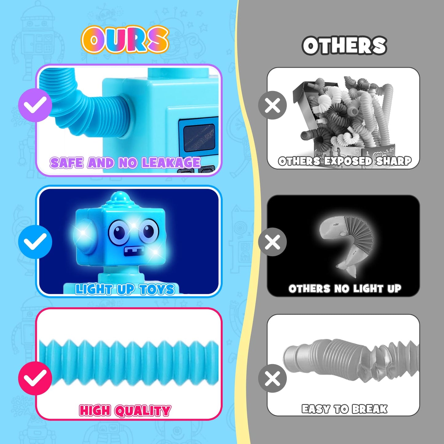 Delighkidz Robot Fidget Toys For Kids : 4 Pack Led Robotic Pop Tubes Telescopic Suction Cup Sensory Toy For 2 3 4 5 6 7 8 Year Old Boys Girls Easter Birthday Gifts For Kid Ages 2-4 Toddler Travel Toy