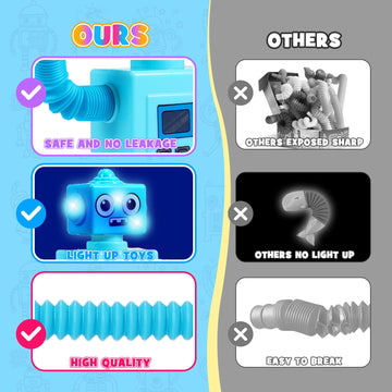 Delighkidz Robot Fidget Toys For Kids : 4 Pack Led Robotic Pop Tubes Telescopic Suction Cup Sensory Toy For 2 3 4 5 6 7 8 Year Old Boys Girls Easter Birthday Gifts For Kid Ages 2-4 Toddler Travel Toy