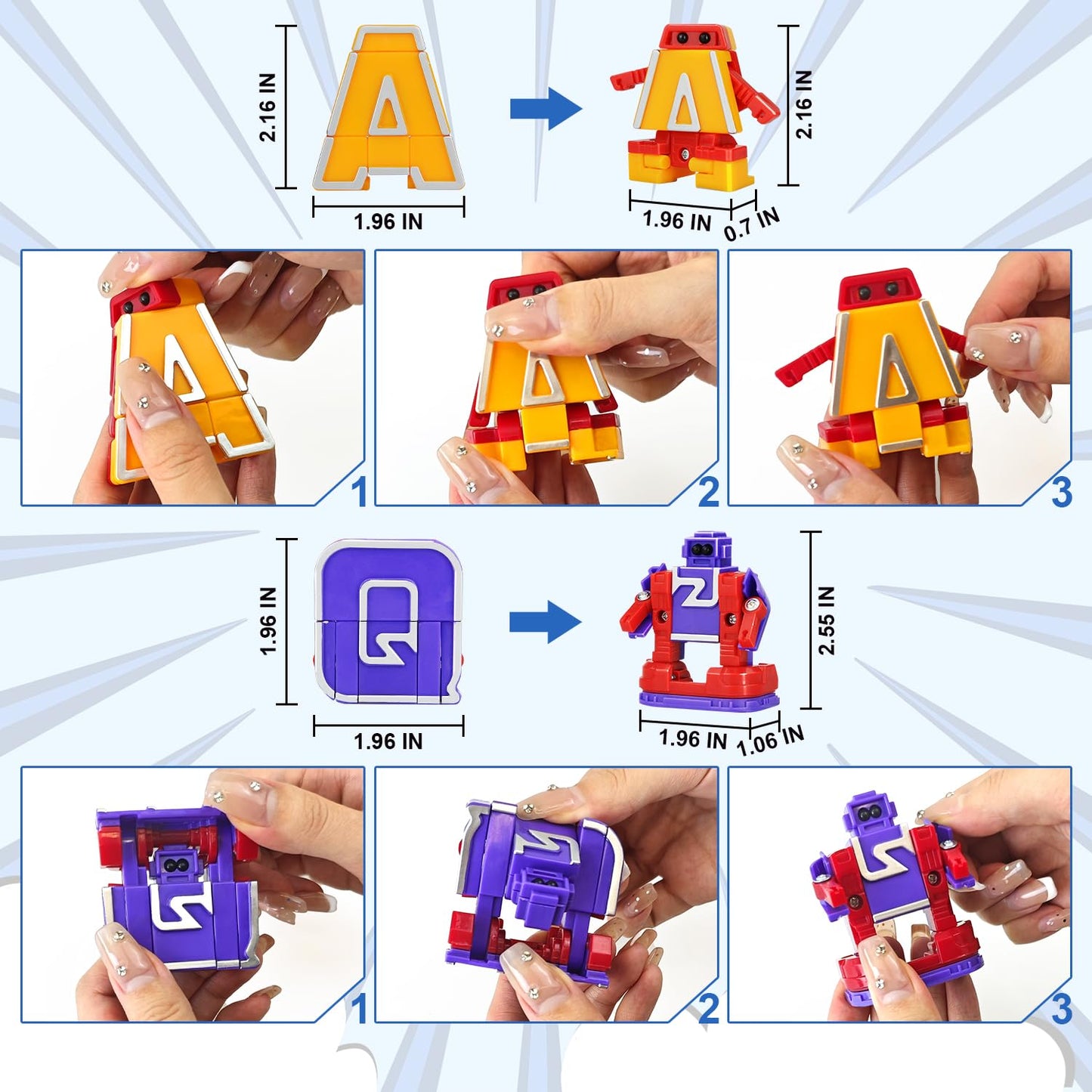 Kannove Alphabet Robots Learning Blocks - 26 Multicolored STEM Toys for Kids, 2 inches, Model KNND501, Ages 3+